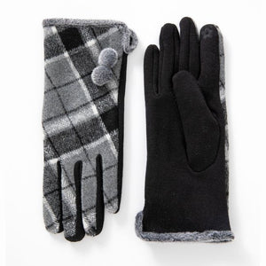 Plaid Touch Screen Gloves With Pom Pom