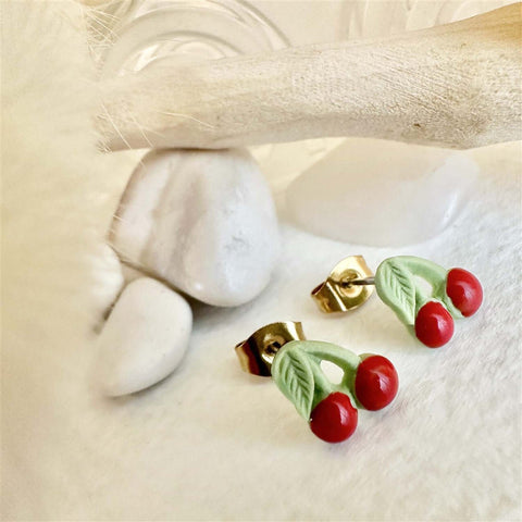 Pomona Porcelain Cherry Stud Earrings - Lady of the Lake