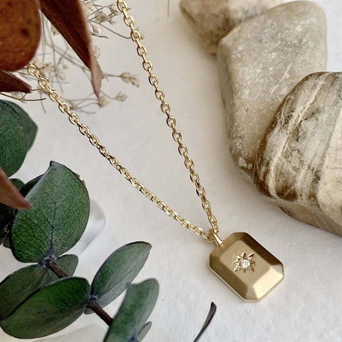 Porcelina Rhinestone Rectangle Charm Necklace - Lady of the Lake