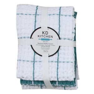 Pre Washed Waffle Towels - Aqua Haze - Set of 3