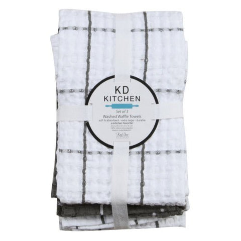 Pre Washed Waffle Towels - Graphite - Set of 3