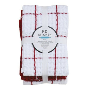 Pre Washed Waffle Towels - Samba Red - Set of 3