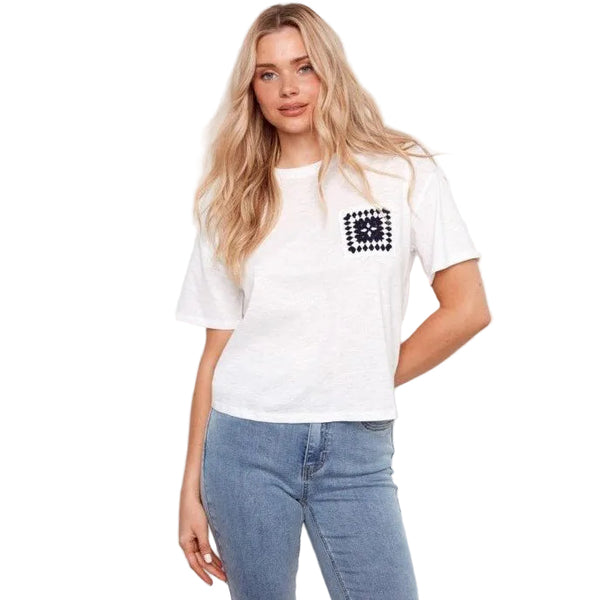 Presley Organic Cotton T-Shirt With Crochet Chest Pocket - Lady of the Lake
