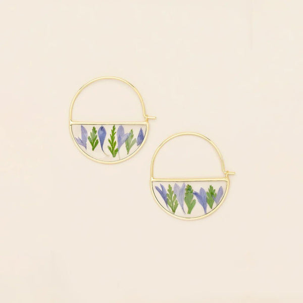Purple Cornflower - Pressed Flower Hoop Earring - Lady of the Lake