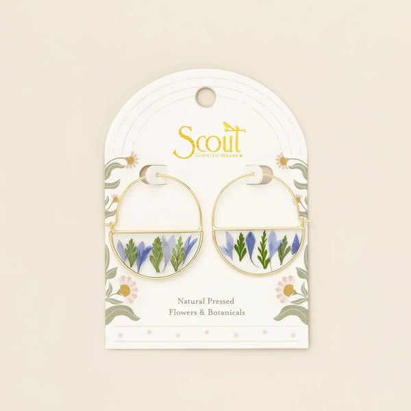 Purple Cornflower - Pressed Flower Hoop Earring - Lady of the Lake