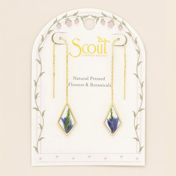 Purple Cornflower - Pressed Flower Thread Earring - Lady of the Lake