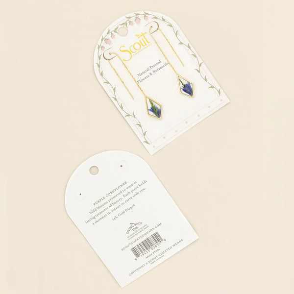 Purple Cornflower - Pressed Flower Thread Earring - Lady of the Lake