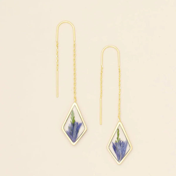 Purple Cornflower - Pressed Flower Thread Earring - Lady of the Lake