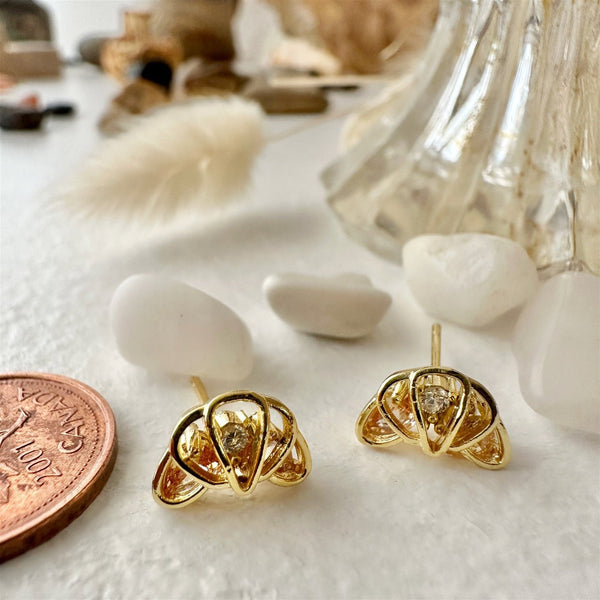 Quaso Croissant Rhinestone Stud Earrings - Lady of the Lake