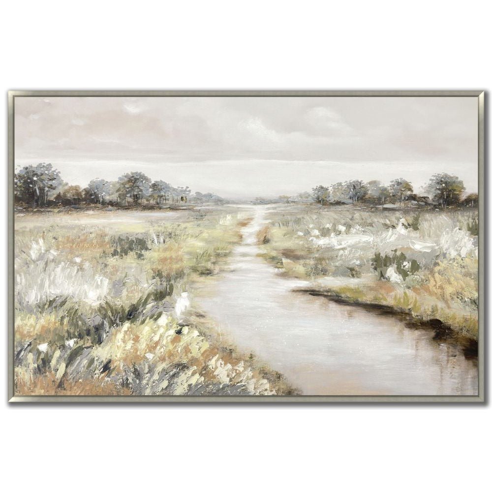 Quite Meadow - Hand Embellished Canvas In Floating Frame