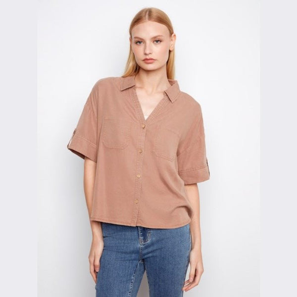 Rachel Short Sleeve Button - Front Tencel Shirt - Lady of the Lake