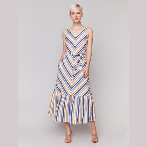 Rachel Striped Linen Blend Maxi Dress With Sash - Lady of the Lake