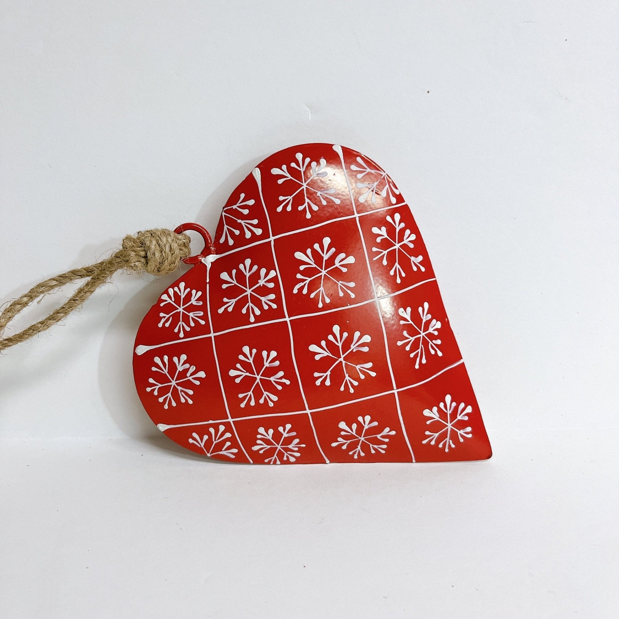 Red & White Scandi Inspired Metal Heart Ornament