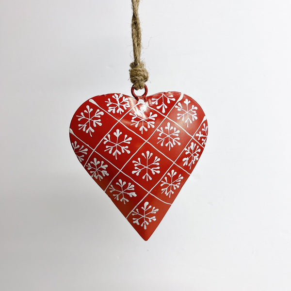 Red & White Scandi Inspired Metal Heart Ornament