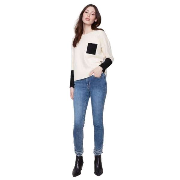 Reese Crew Neck Sweater With Contrast Details - Lady of the Lake