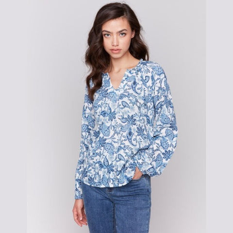 Remi Printed Long Sleeve Popover Blouse - Lady of the Lake