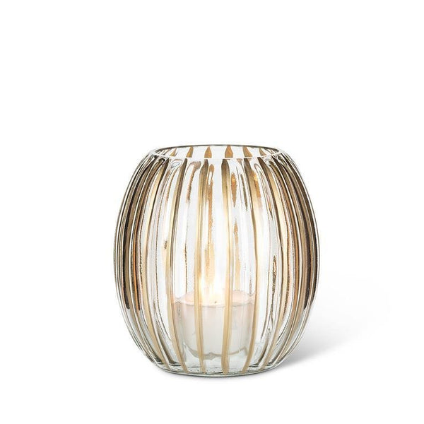 Ribbed Wide Bottom Vase With Gold Stripes - Lady of the Lake