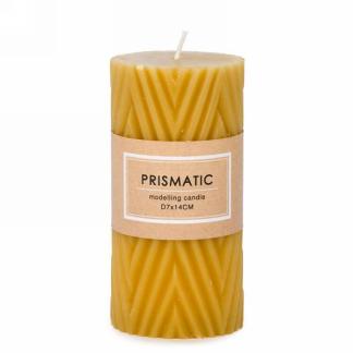 Ridged Mustard Yellow Pillar Candle