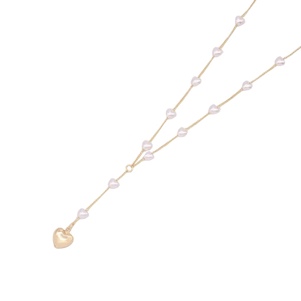 Rosary Necklace With Pearls & Hearts - Lady of the Lake