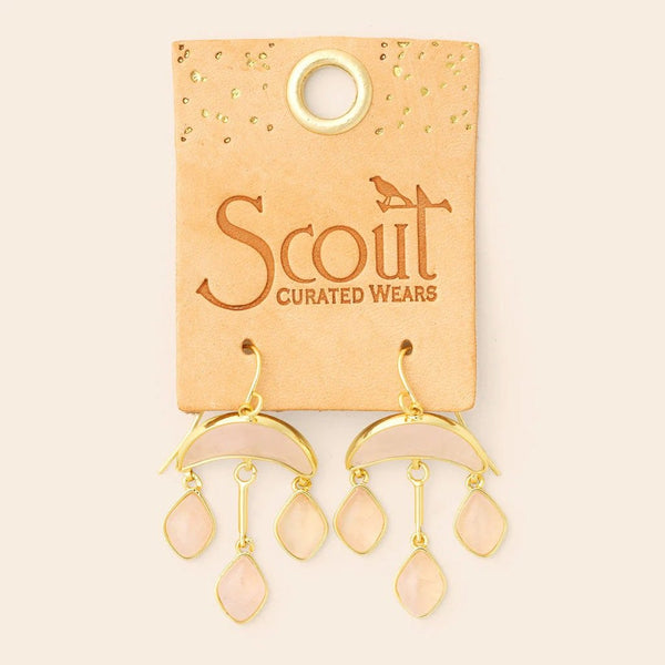 Rose Quartz - Stone Crescent Drop Earring - Lady of the Lake