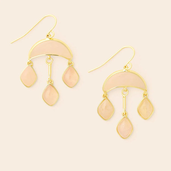 Rose Quartz - Stone Crescent Drop Earring - Lady of the Lake