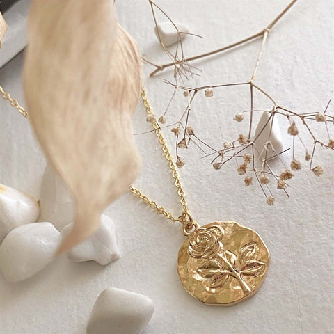 Rossett Rose Stamped Pendant Necklace - Lady of the Lake