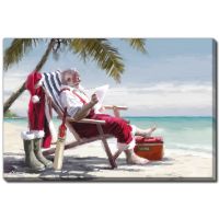 Santa On Beach - Printed Canvas