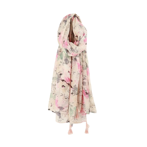 Scarf - Floral Print With Tassels - Lady of the Lake