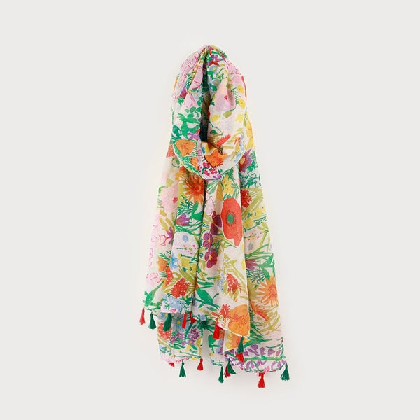 Scarf - Floral Print With Tassels - Lady of the Lake
