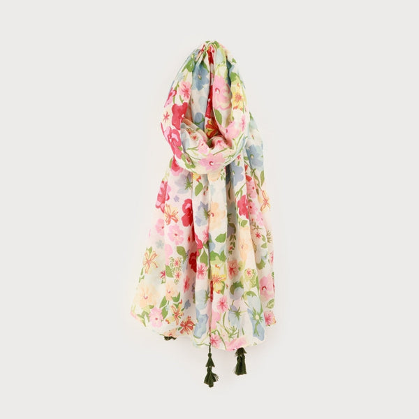 Scarf - Floral Print With Tassels - Lady of the Lake