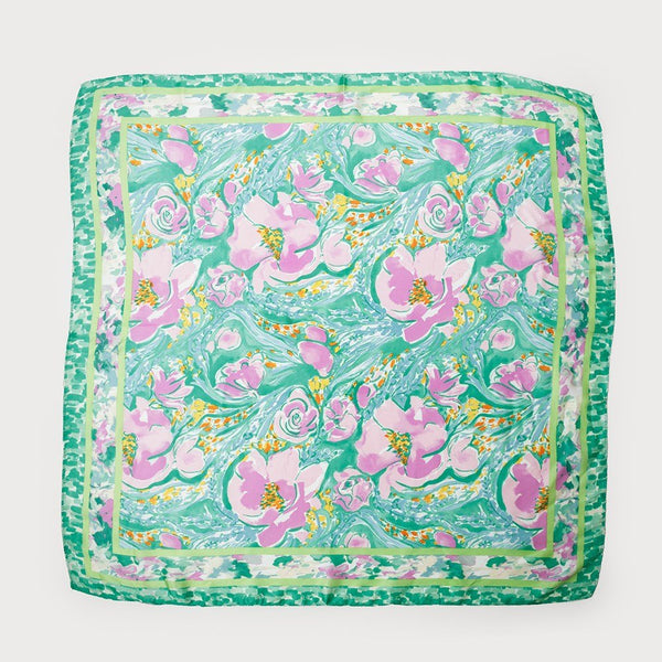 Scarf - Square Satin Floral Print - Lady of the Lake