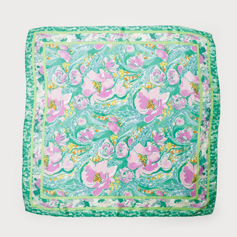 Scarf - Square Satin Floral Print - Lady of the Lake