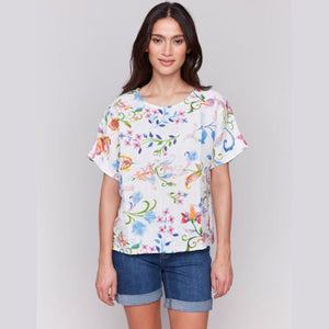 Shiloh Printed Linen Dolman Top - Lady of the Lake
