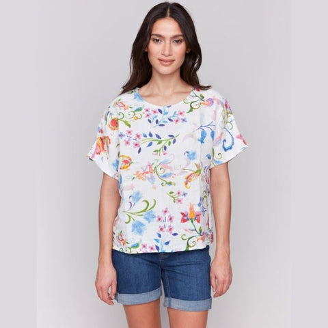 Shiloh Printed Linen Dolman Top - Lady of the Lake
