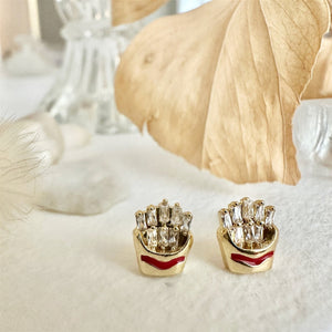 Shoestring French Fry Gem Encrusted Stud Earrings - Lady of the Lake