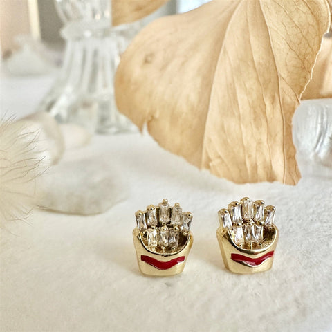 Shoestring French Fry Gem Encrusted Stud Earrings - Lady of the Lake