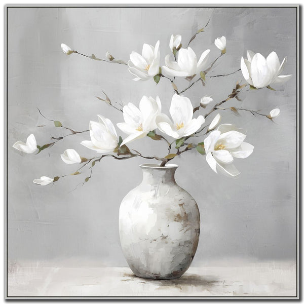 Silent Magnolias I - Hand Embellished Printed Canvas In Floating Frame - Lady of the Lake
