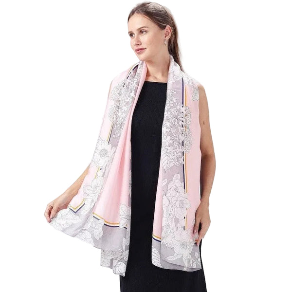 Silk Feeling Scarf - Soft Floral Border - Lady of the Lake