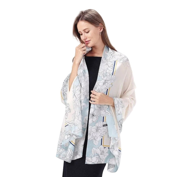 Silk Feeling Scarf - Soft Floral Border - Lady of the Lake