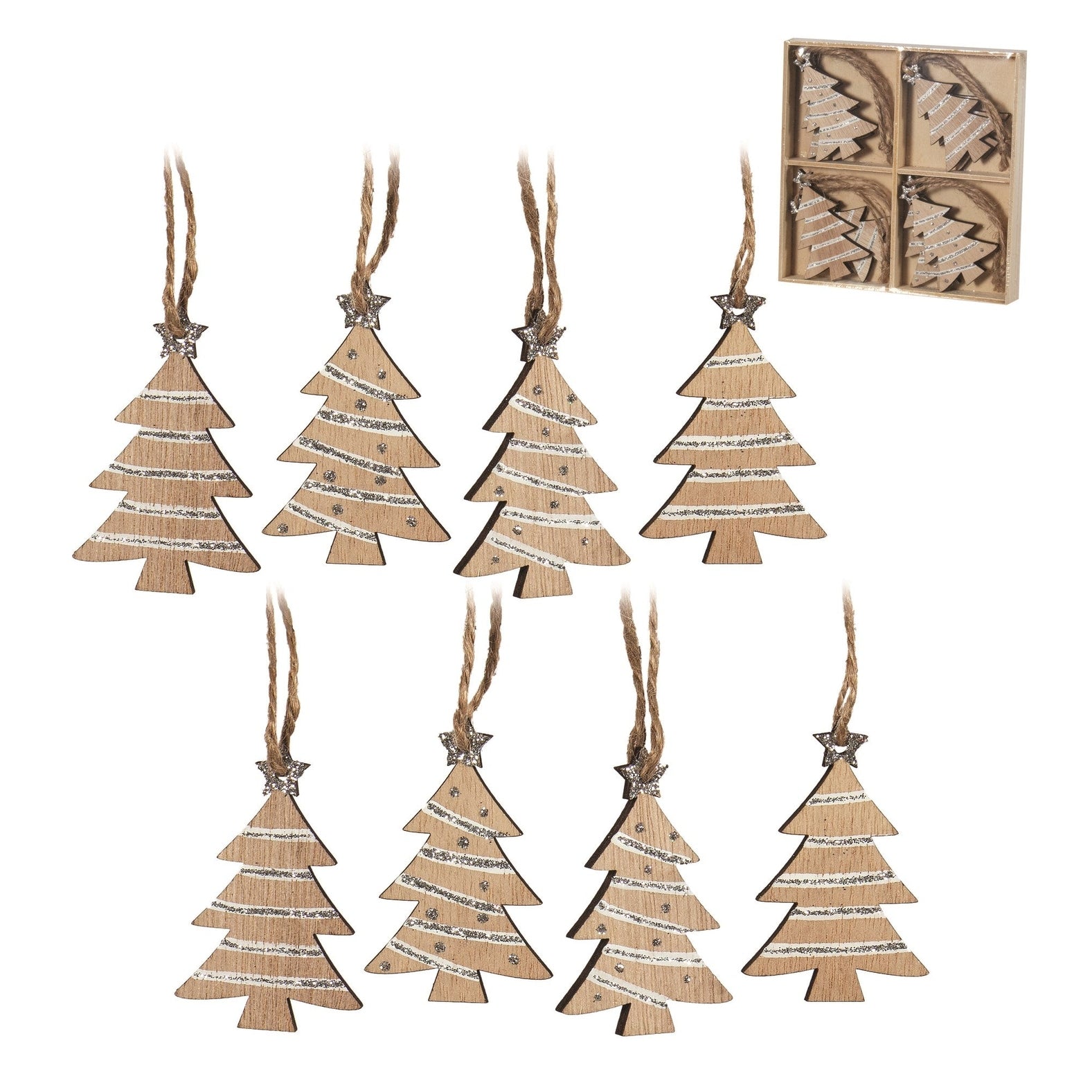 Silver & White Tree Ornaments - Set of 8