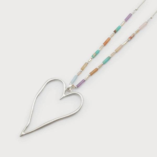 Sintra Natural Stone with Heart Pendant Necklace