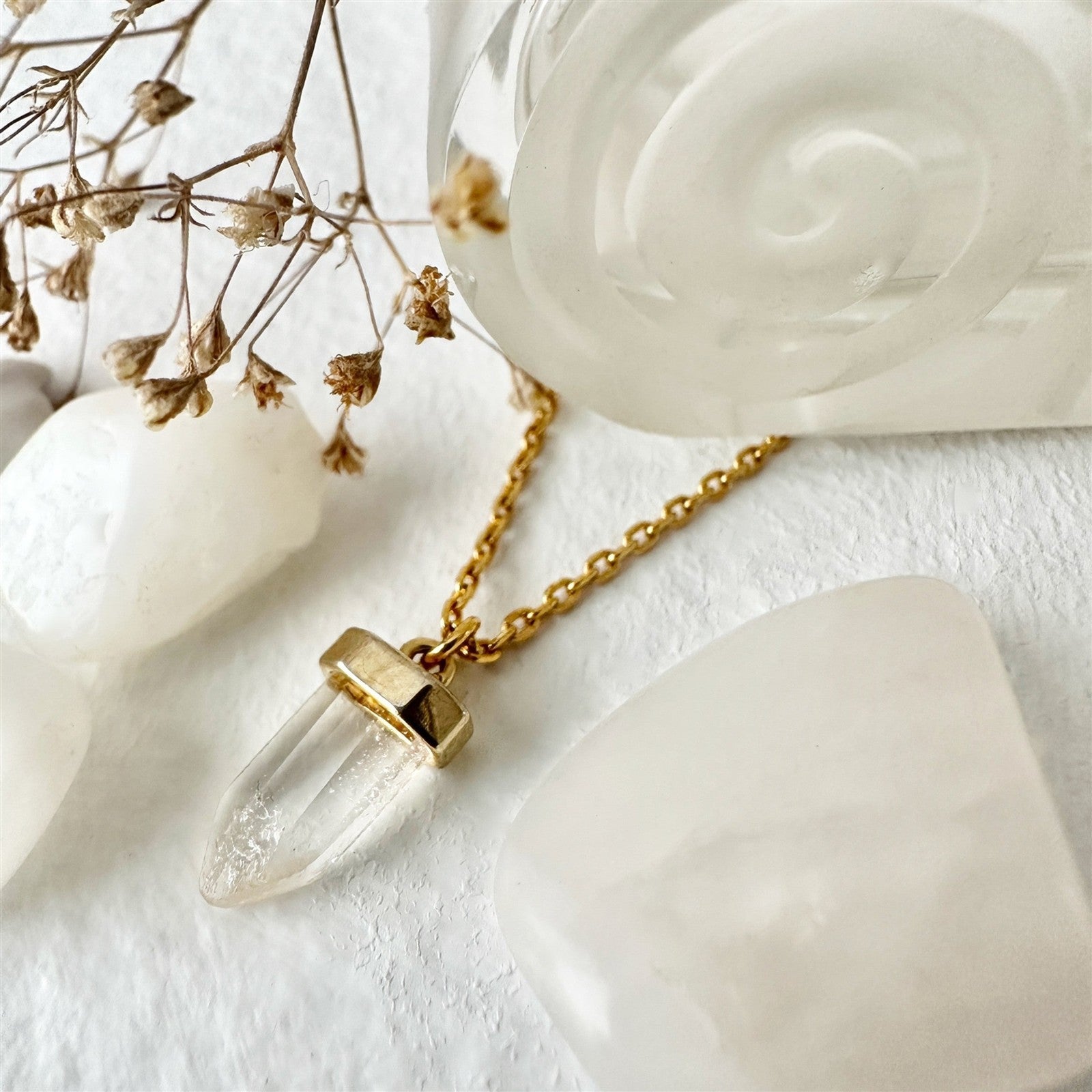 Skeksis Tiny Clear Gemstone Charm Necklace - Lady of the Lake