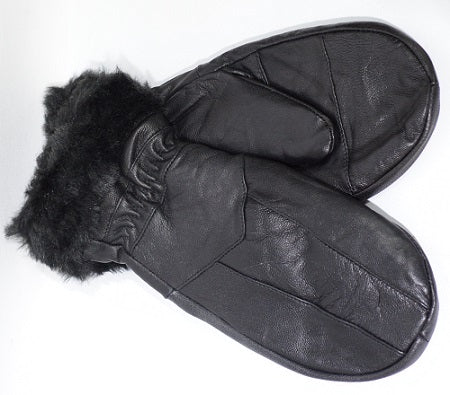 Leather Mitten With Faux Fur Trim