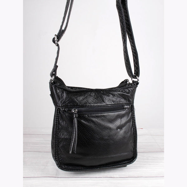 Solid Faux Leather Front Pocket Satchel