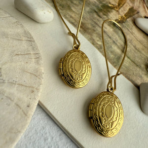 Sophia Vintage Oval Locket Drop Earrings - Lady of the Lake