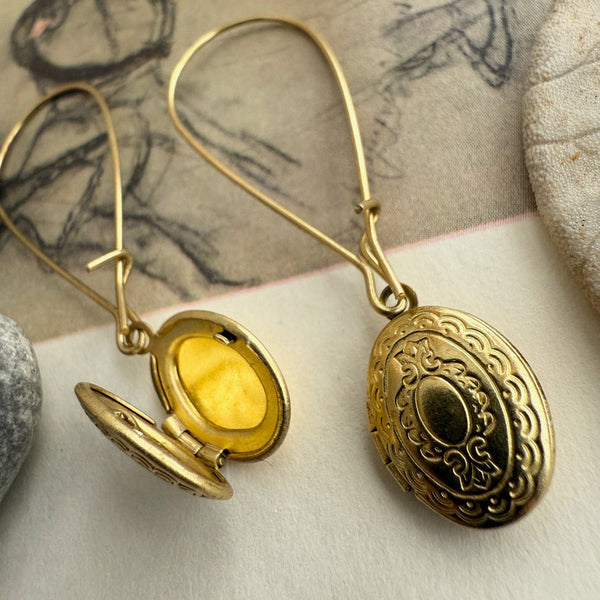 Sophia Vintage Oval Locket Drop Earrings - Lady of the Lake