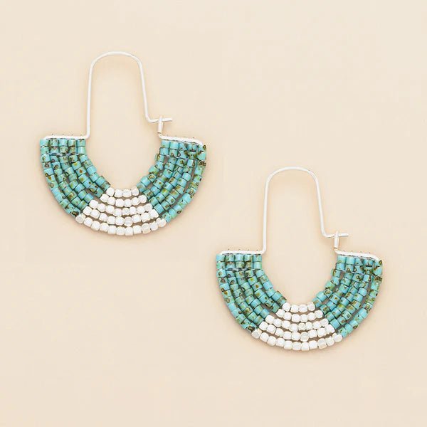 Speckled Turquoise & Silver - Chromacolor Miyuki U - Hoop Earring - Lady of the Lake