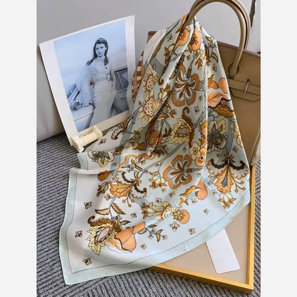 Square Satin Scarf - Floral Pattern - Lady of the Lake