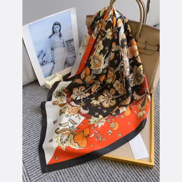 Square Satin Scarf - Floral Pattern - Lady of the Lake