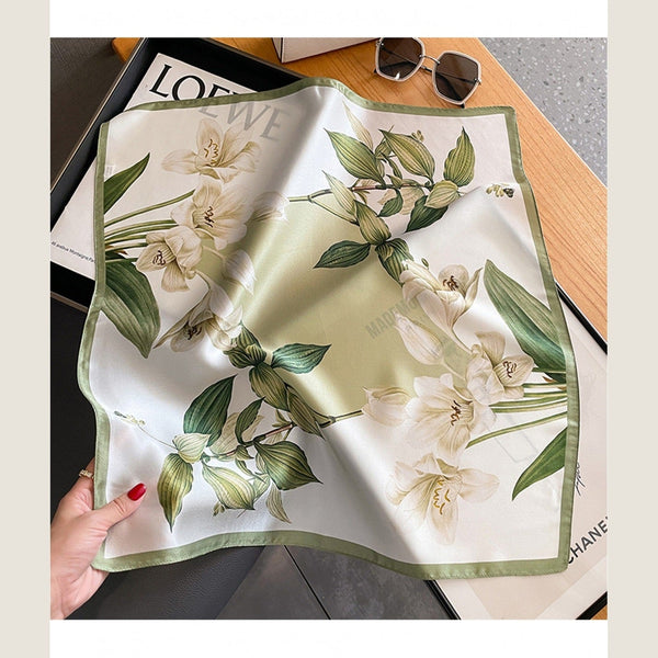 Square Satin Scarf - Floral Pattern - Lady of the Lake